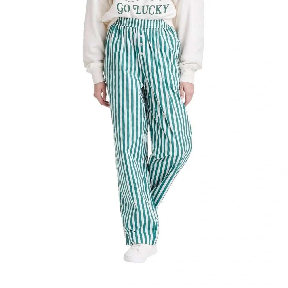 Grayson Threads Striped Pants Women XL Green New Cotton Elastic Waist B002866001